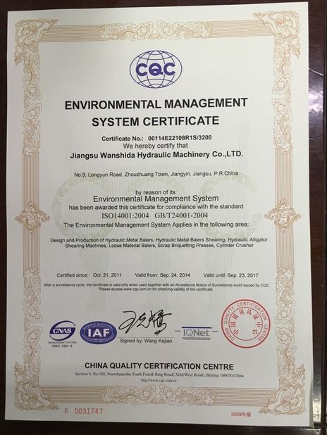 Çin Jiangsu Wanshida Hydraulic Machinery Co., Ltd Sertifikalar